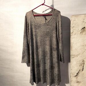 Gold Ribbed Long Sleeve Dress